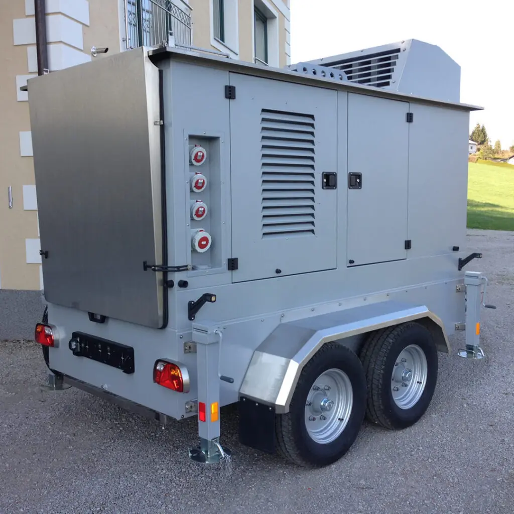 Mobile Mietaggregate - Leistung von 10 kVA bis 200 kVA möglich spezielle Ausführungen hinsichtlich Steckdosen, Tankvolumen und Schallkapselung
